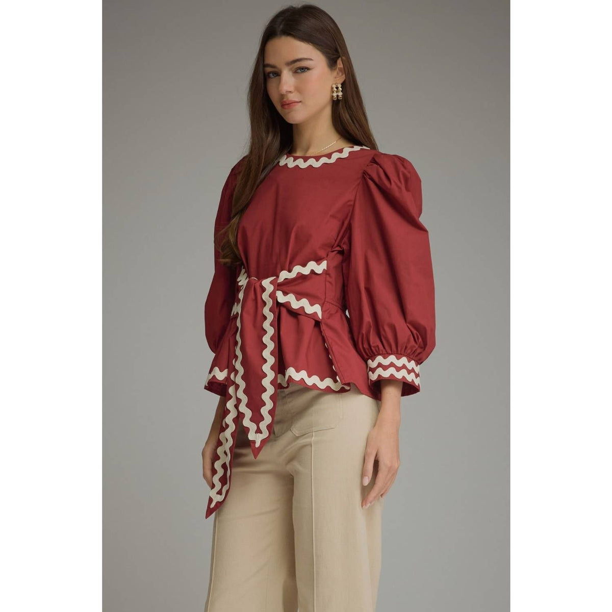 Burgundy Puff Sleeve Top