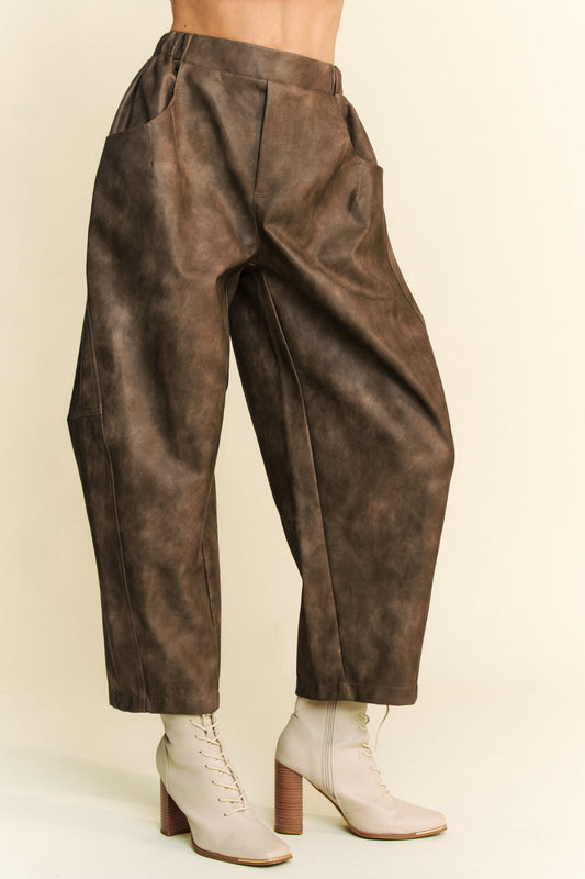 Leather Barrel Leg Pants