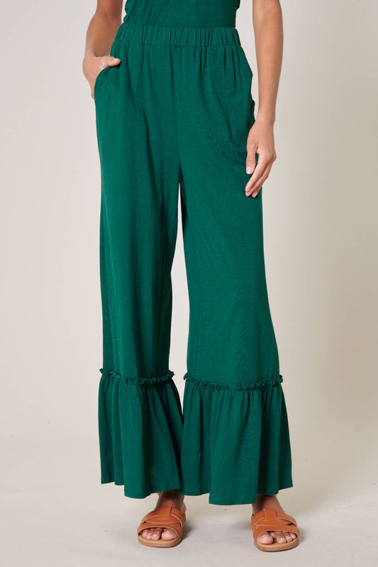 Ryder Ruffle Wide Leg Cotton Knit Pants