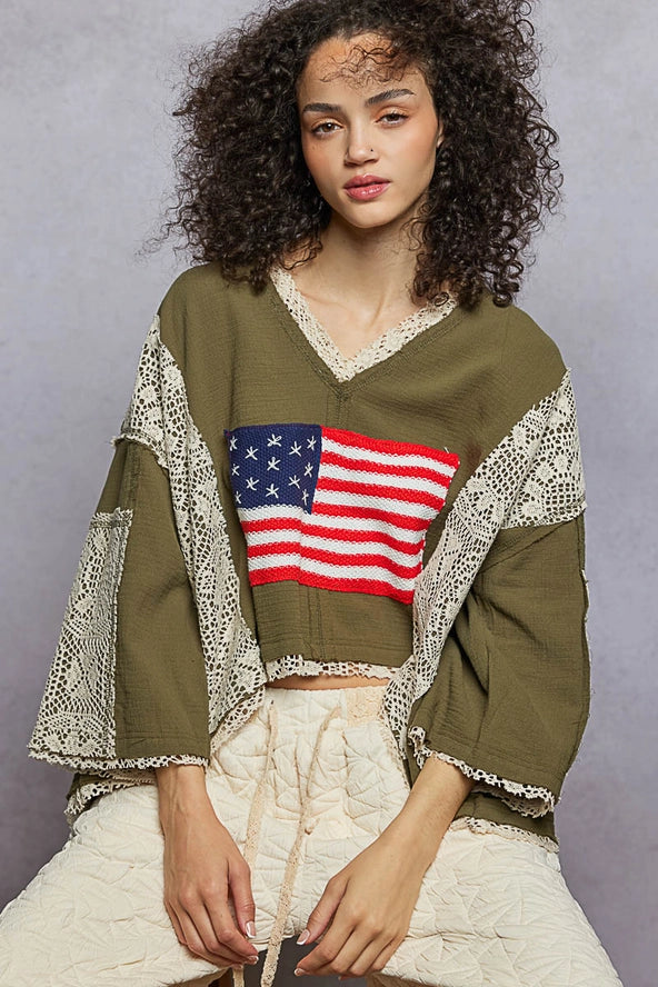 USA Oversized Gauzy Lace Top by POL