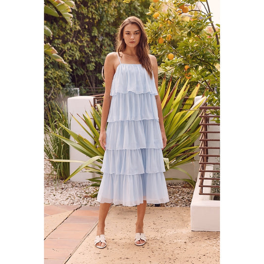 Chiffon Tiered Ruffle Midi Dress