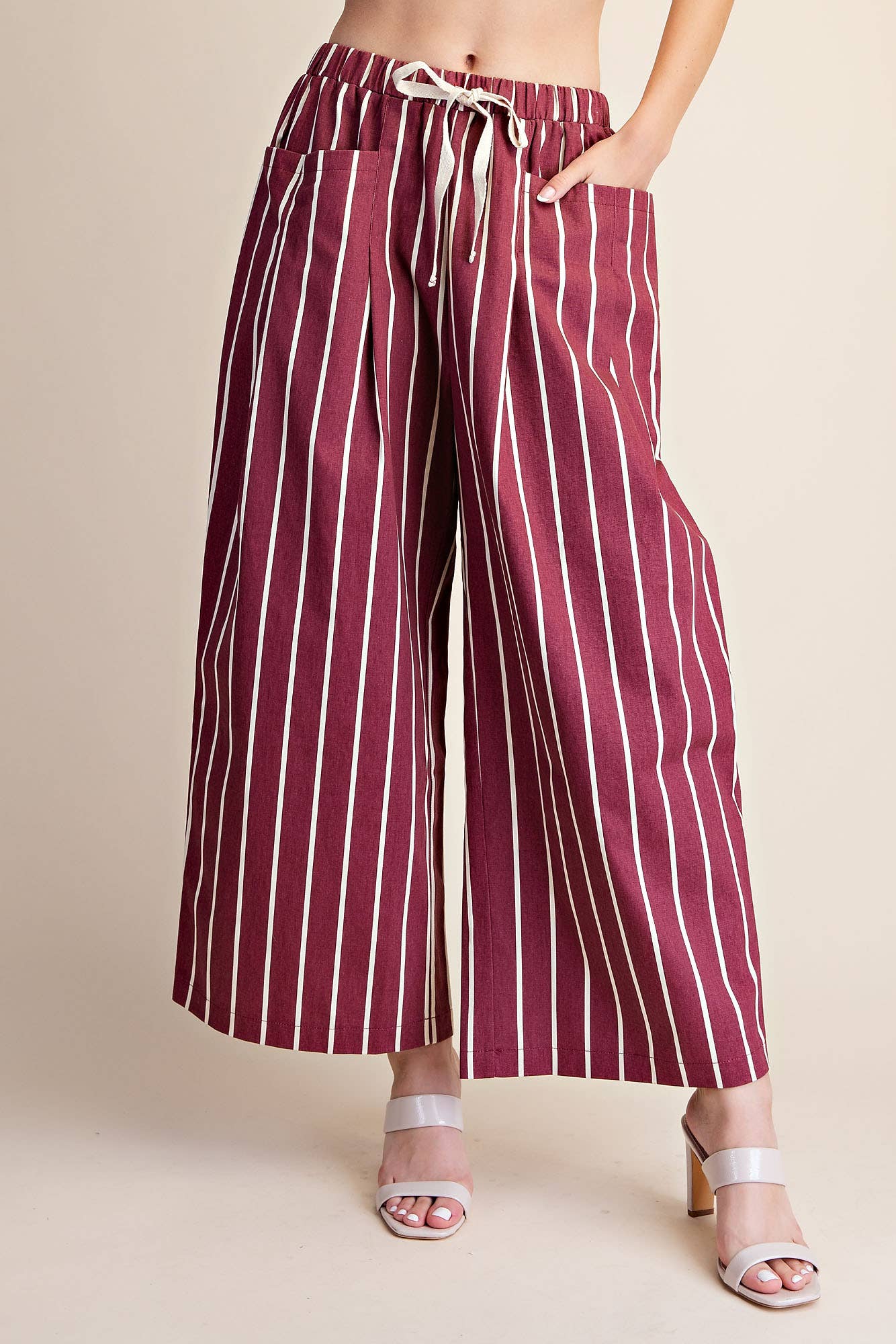 Drawstring Stripe Wide Pocket Pants