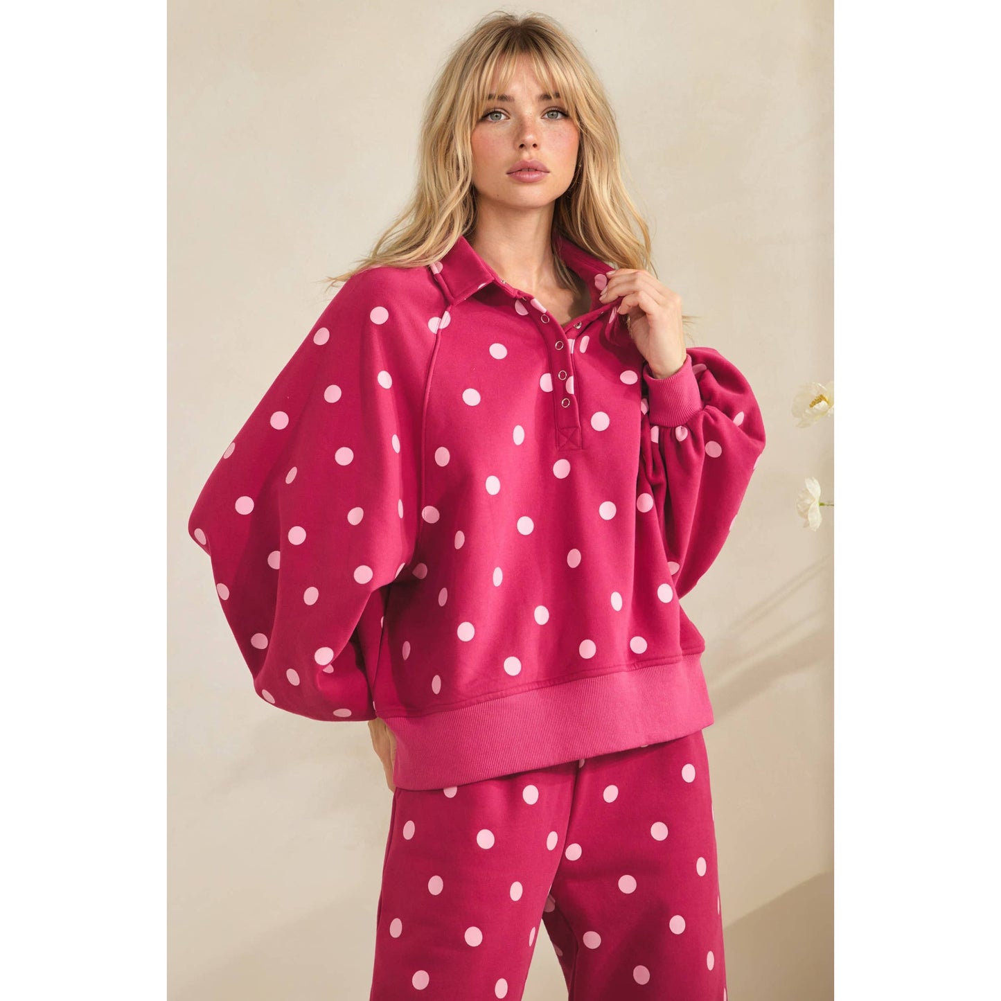 Olive Dot Quarter Zip Set