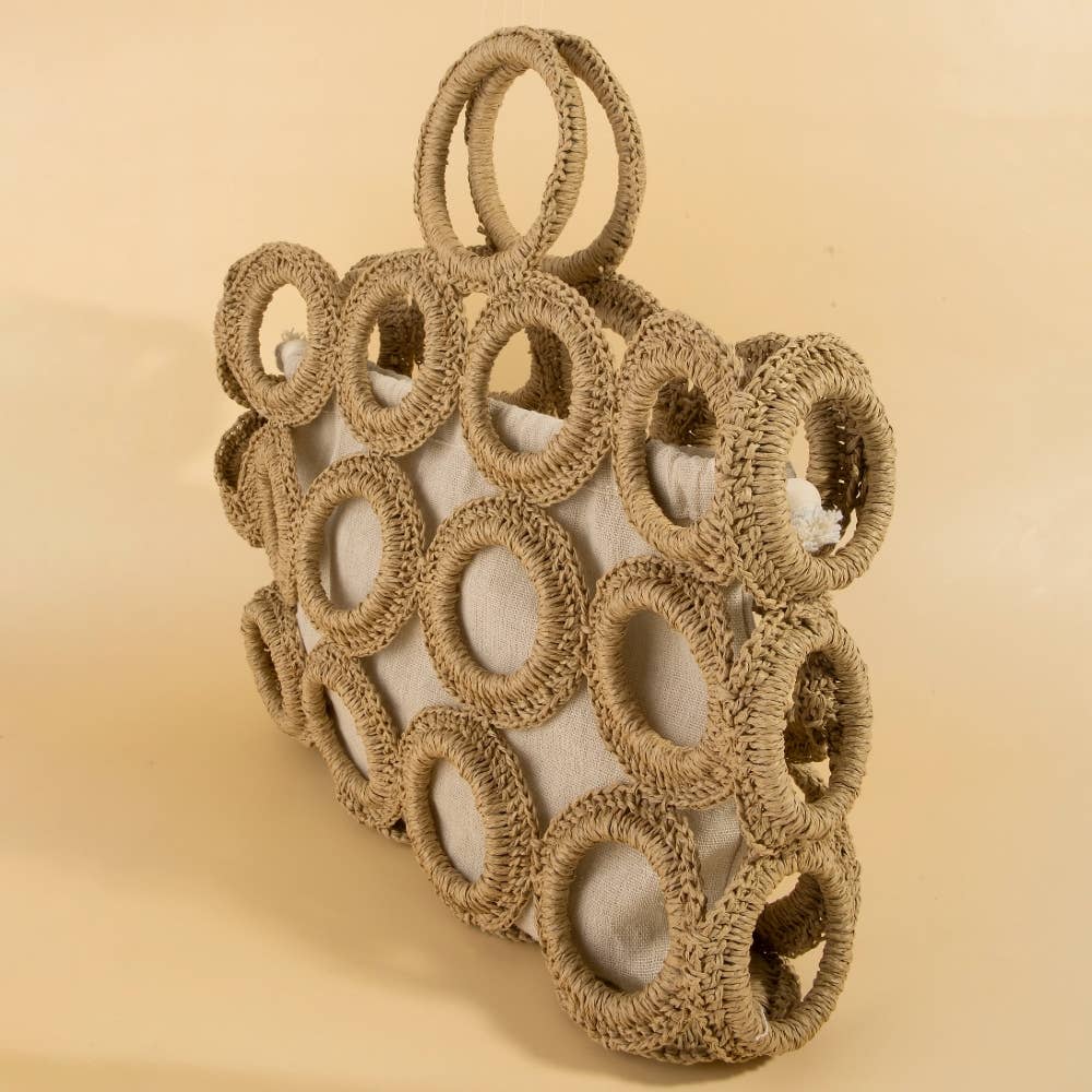 Straw Round Pattern Mesh Handbag