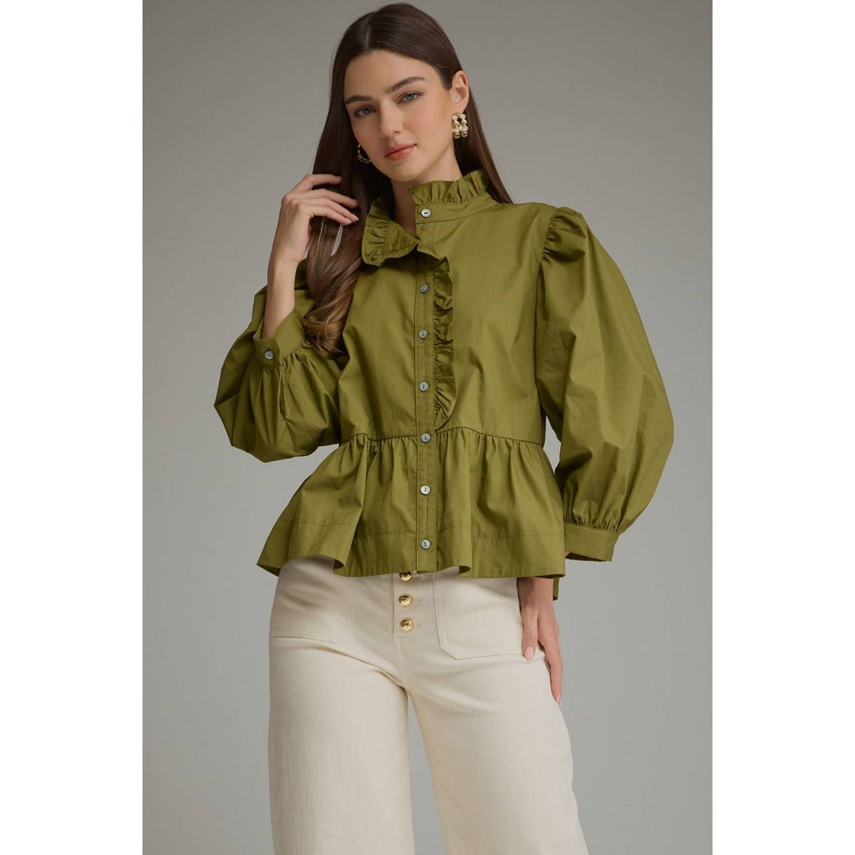 Martini Olive Puff Long Sleeve Top