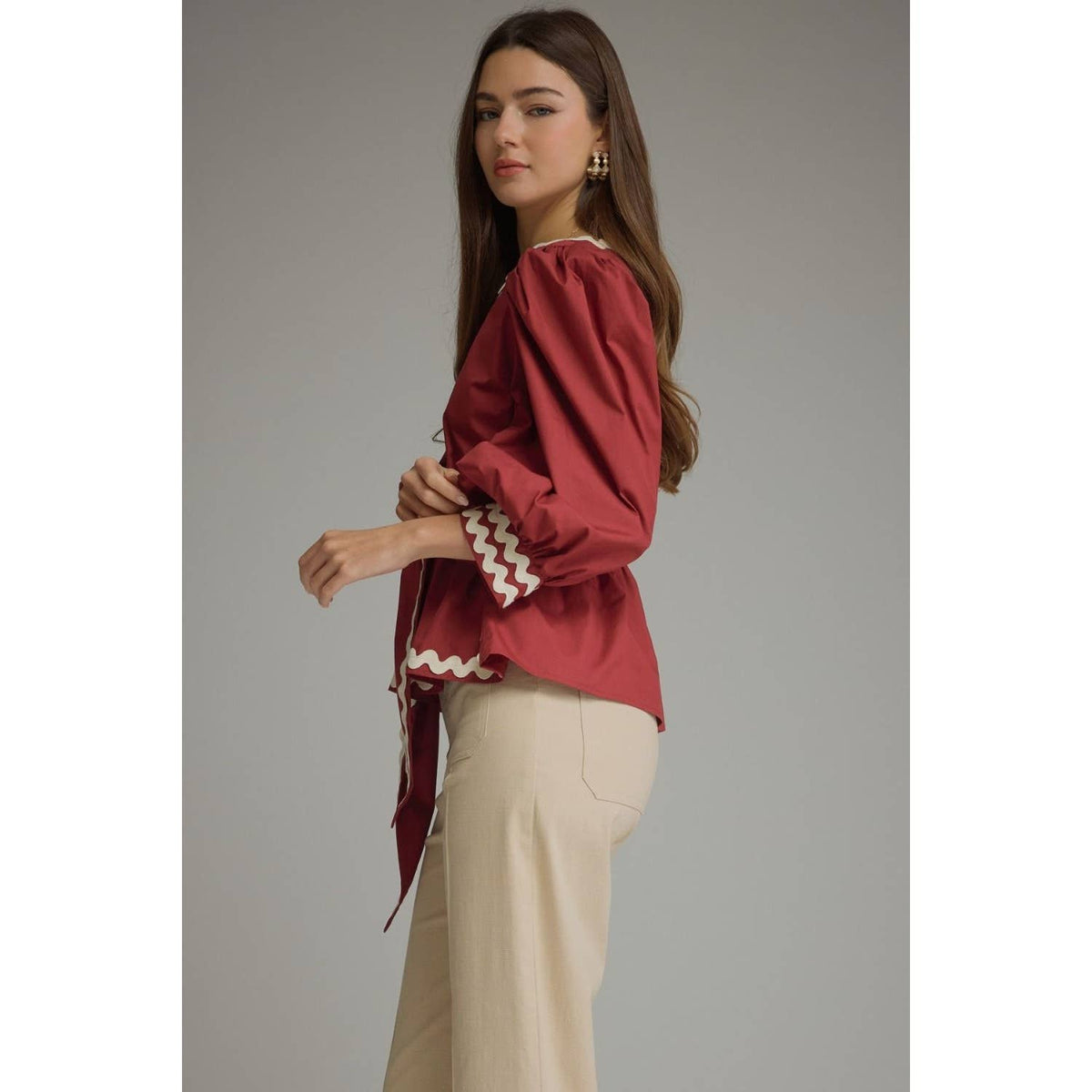 Burgundy Puff Sleeve Top