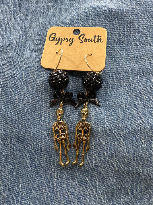 Gypsy South Skeleton Black Bow Earrings