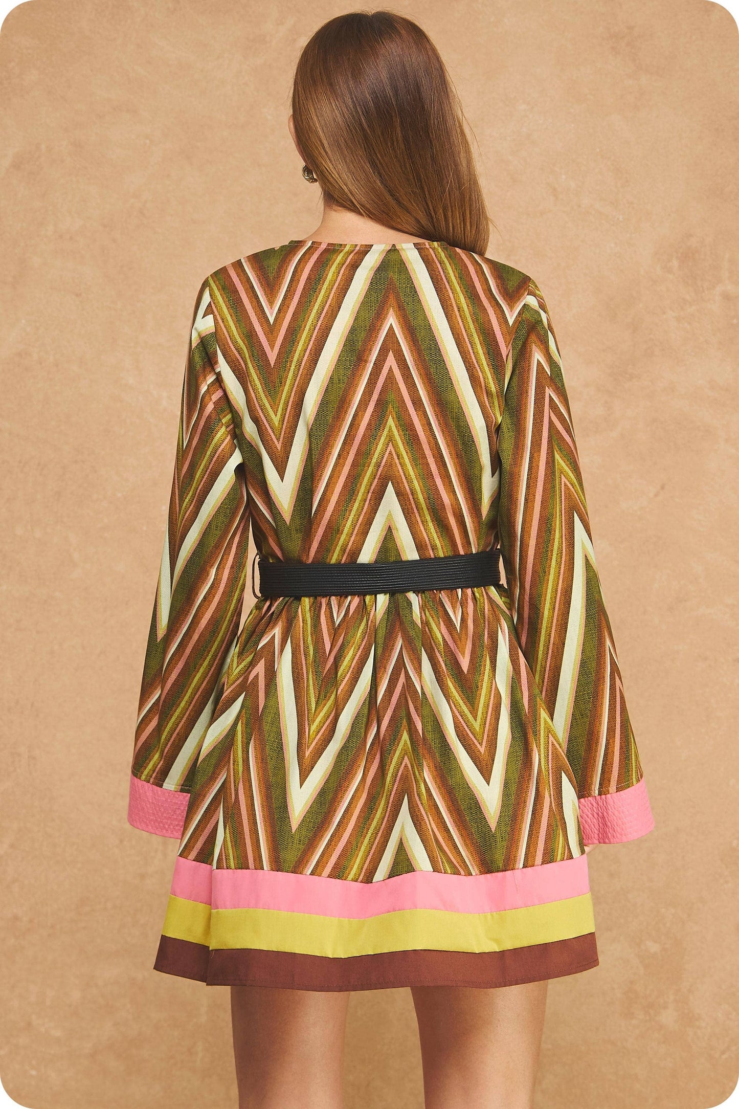 Fall Color Block Belted Dress