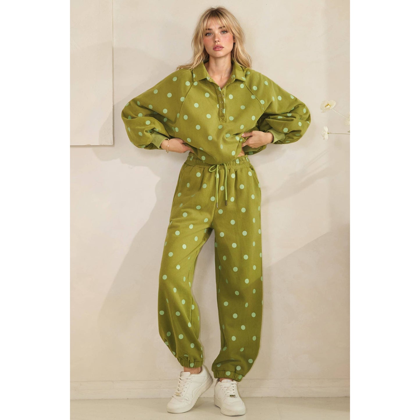 Olive Dot Quarter Zip Set