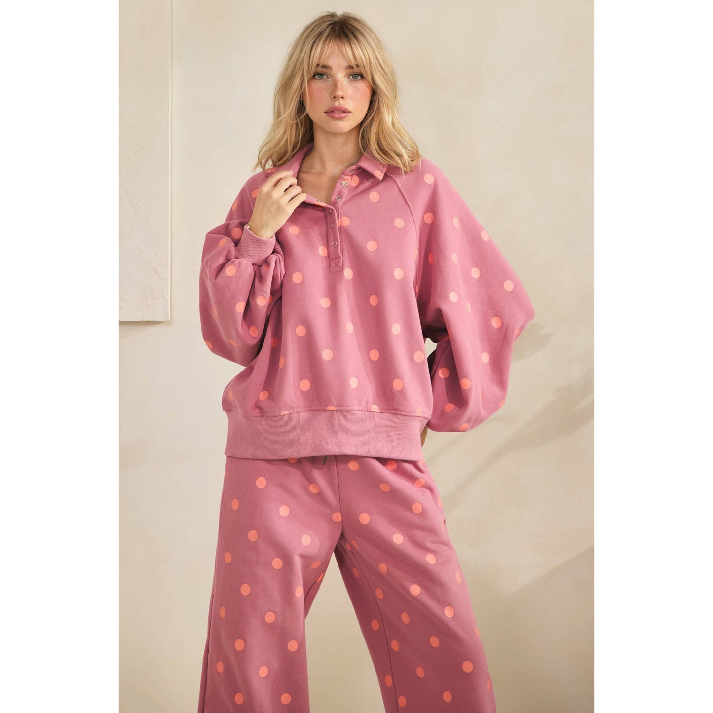 Olive Dot Quarter Zip Set