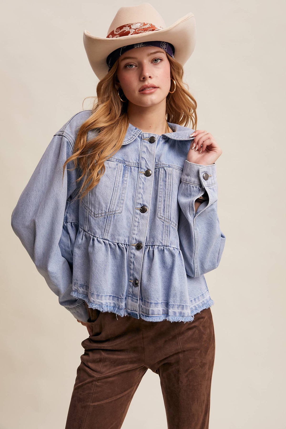 Peplum Hem Denim Jacket