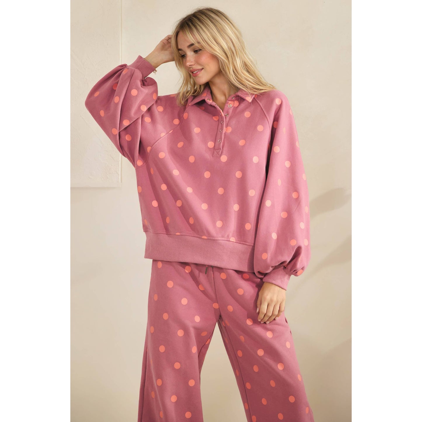 Olive Dot Quarter Zip Set