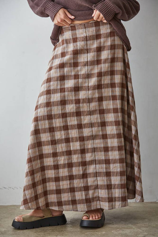 Woven Cotton Plaid Skirt