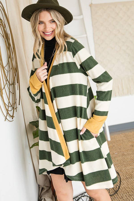 Open Front Striped Draped Cardigan