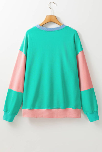 Womens Colorblock Patchwork Drop Shoulder Sweatshirt