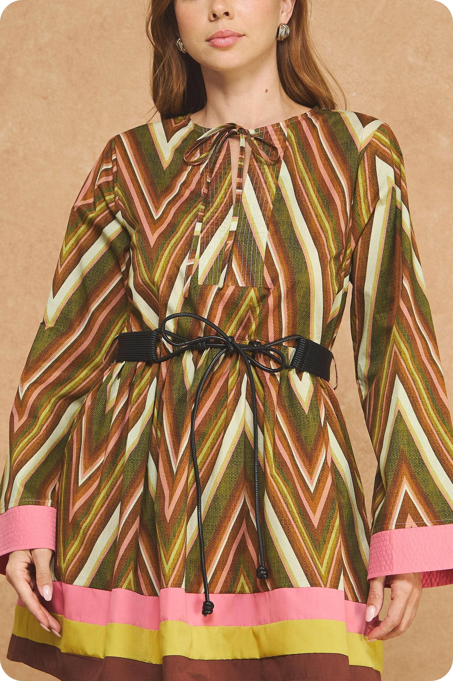 Fall Color Block Belted Dress