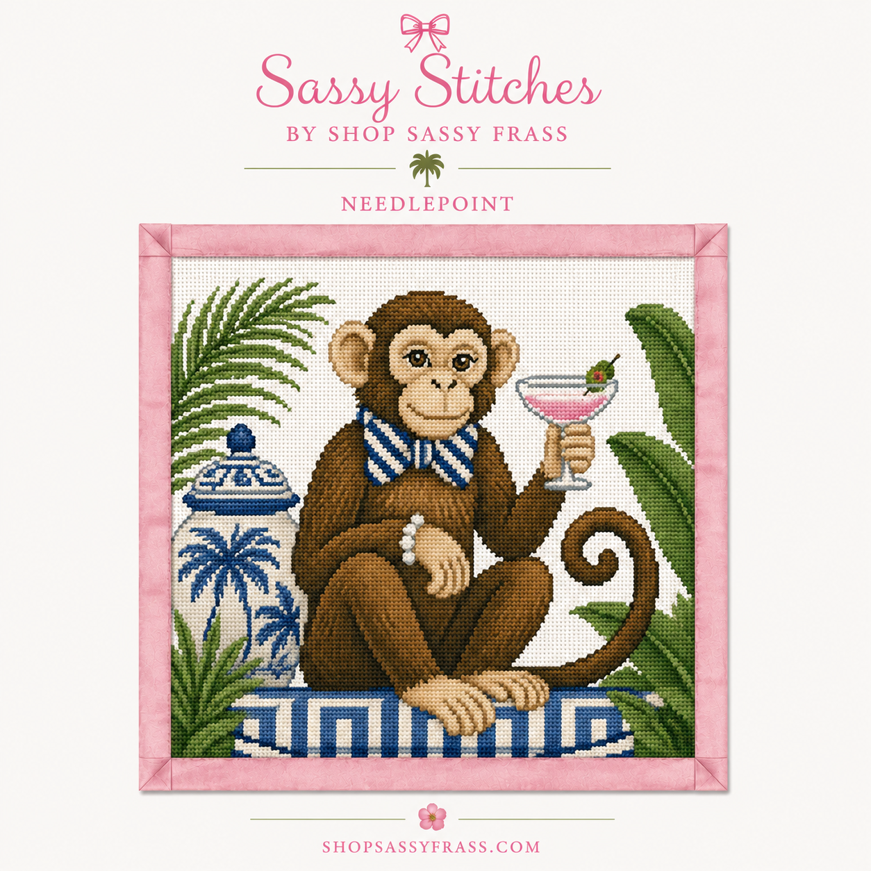 Jungle Club Monkey Printed Needlepoint Canvas