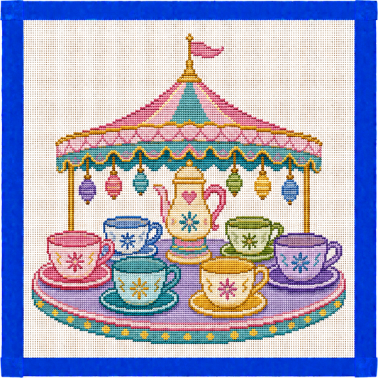 Tea Cup Theme Park Ride Needlepoint Canvas