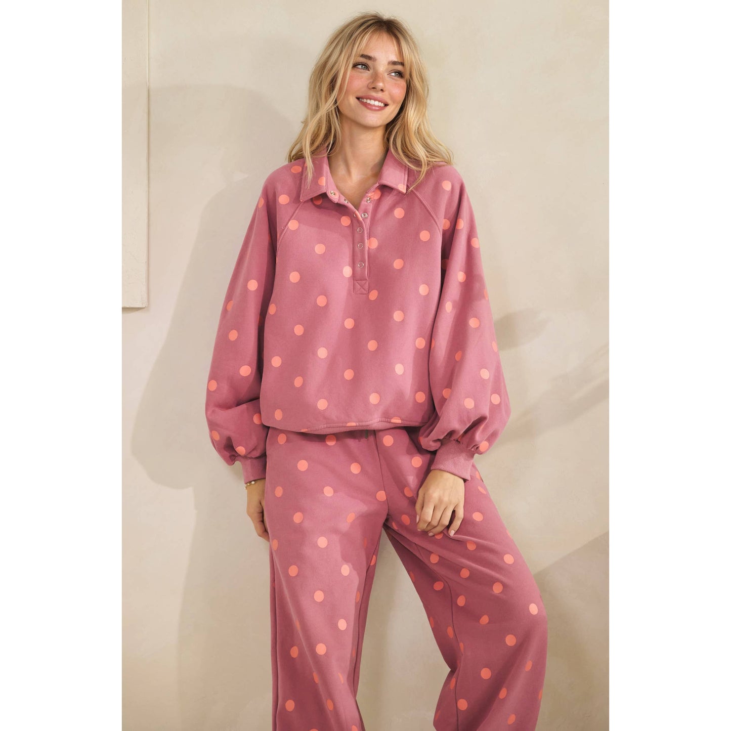 Olive Dot Quarter Zip Set