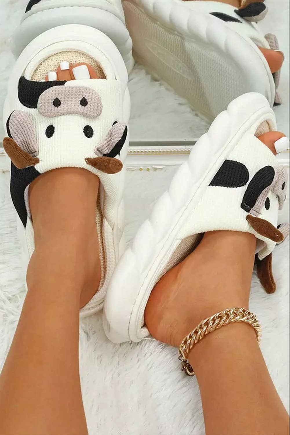 Animal Cow Plush Slippers