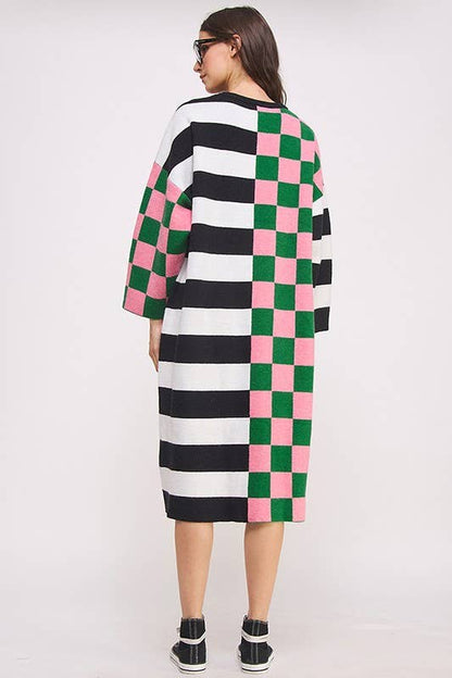 Checker & Stripe Oversized Sweater Dress