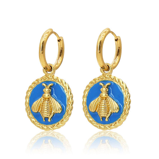 ColorPop Bee Earrings - 24K Gold Plated: Azure blue