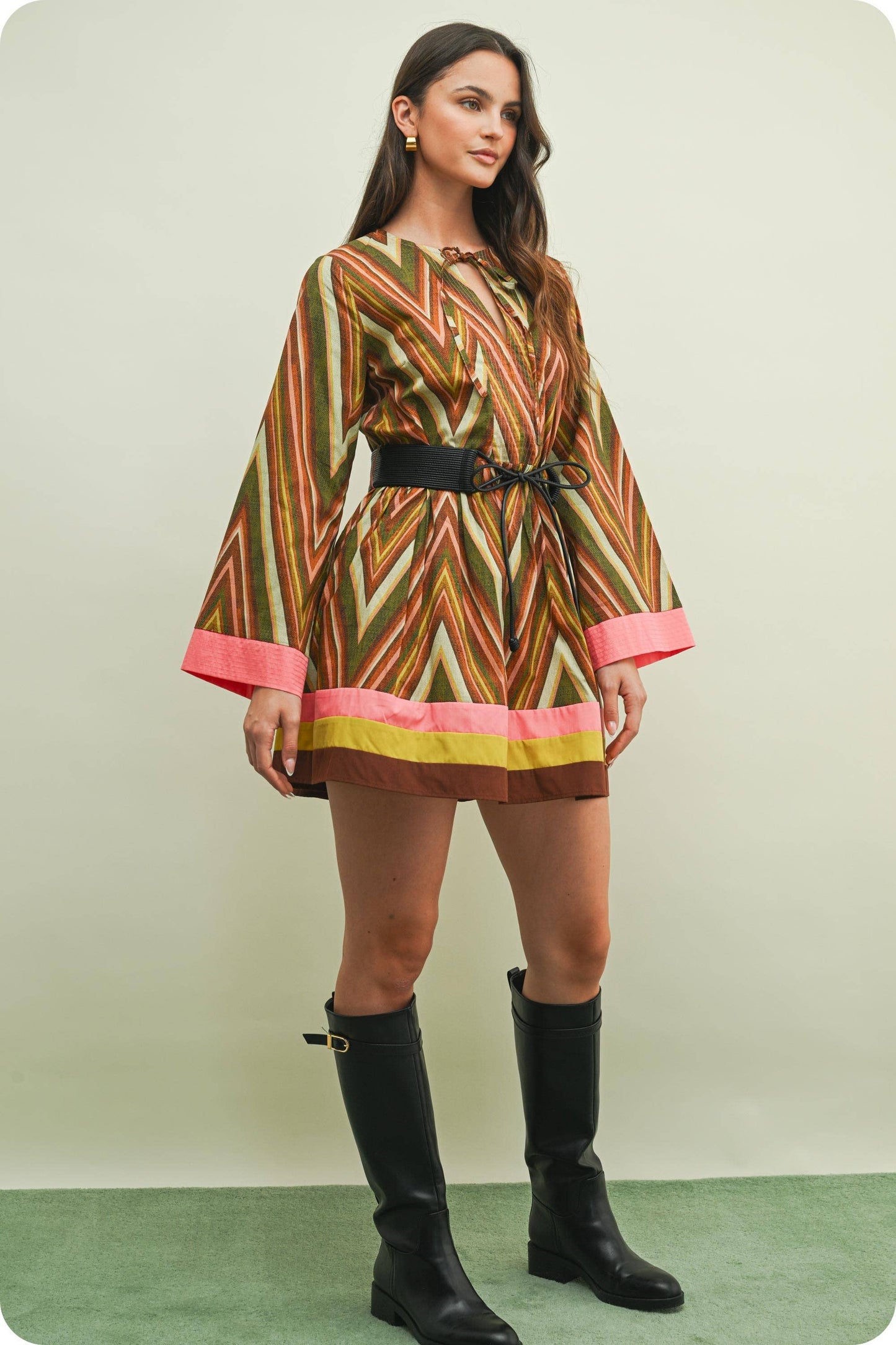 Fall Color Block Belted Dress