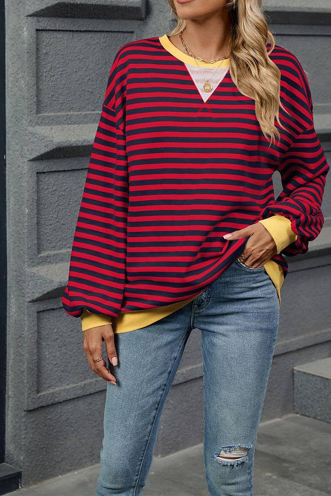 Lantern Sleeves Stripes Sweatshirt