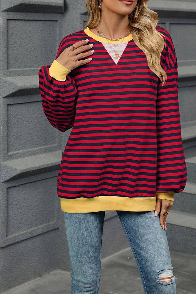 Lantern Sleeves Stripes Sweatshirt