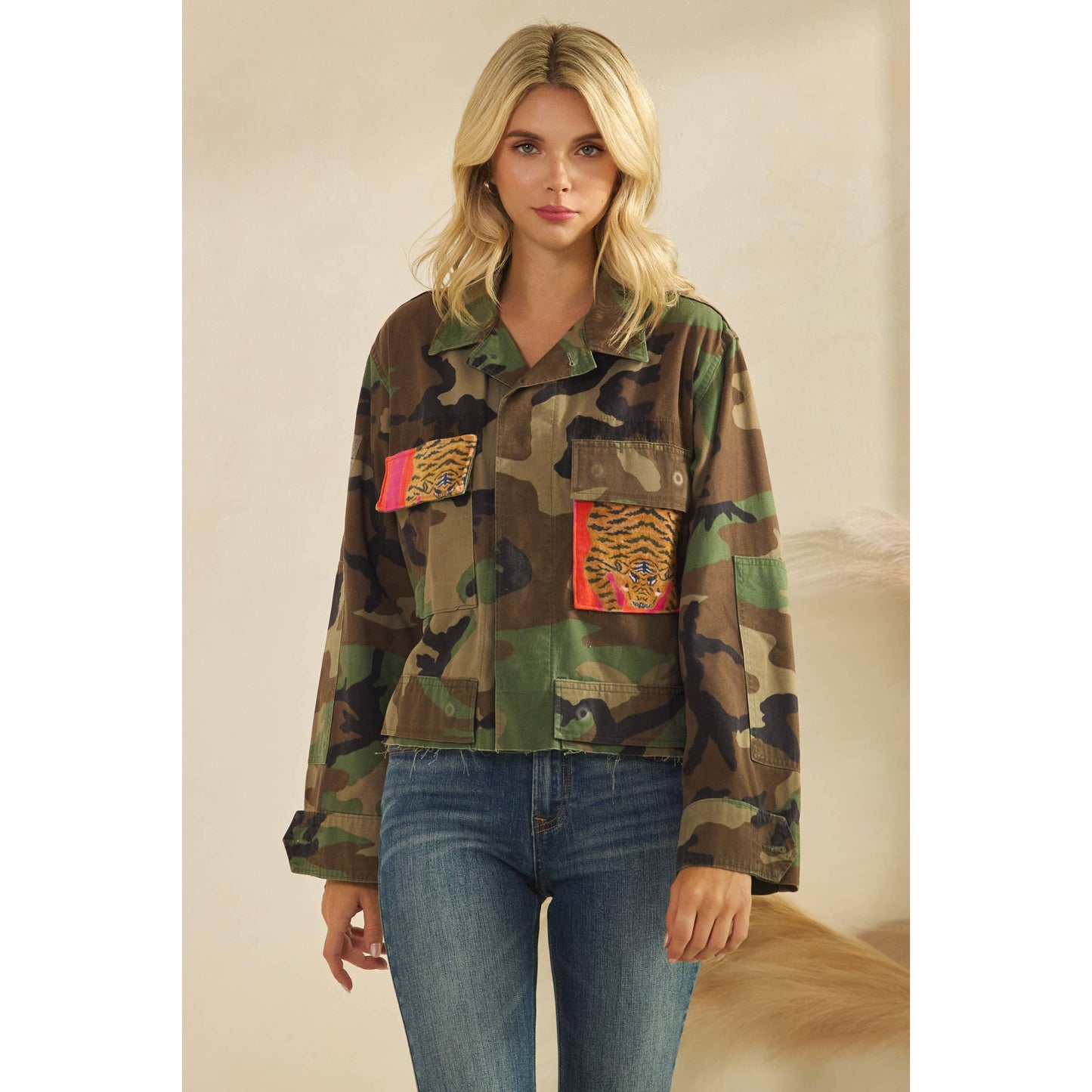 Camo Jacket with Tiger Print Patch