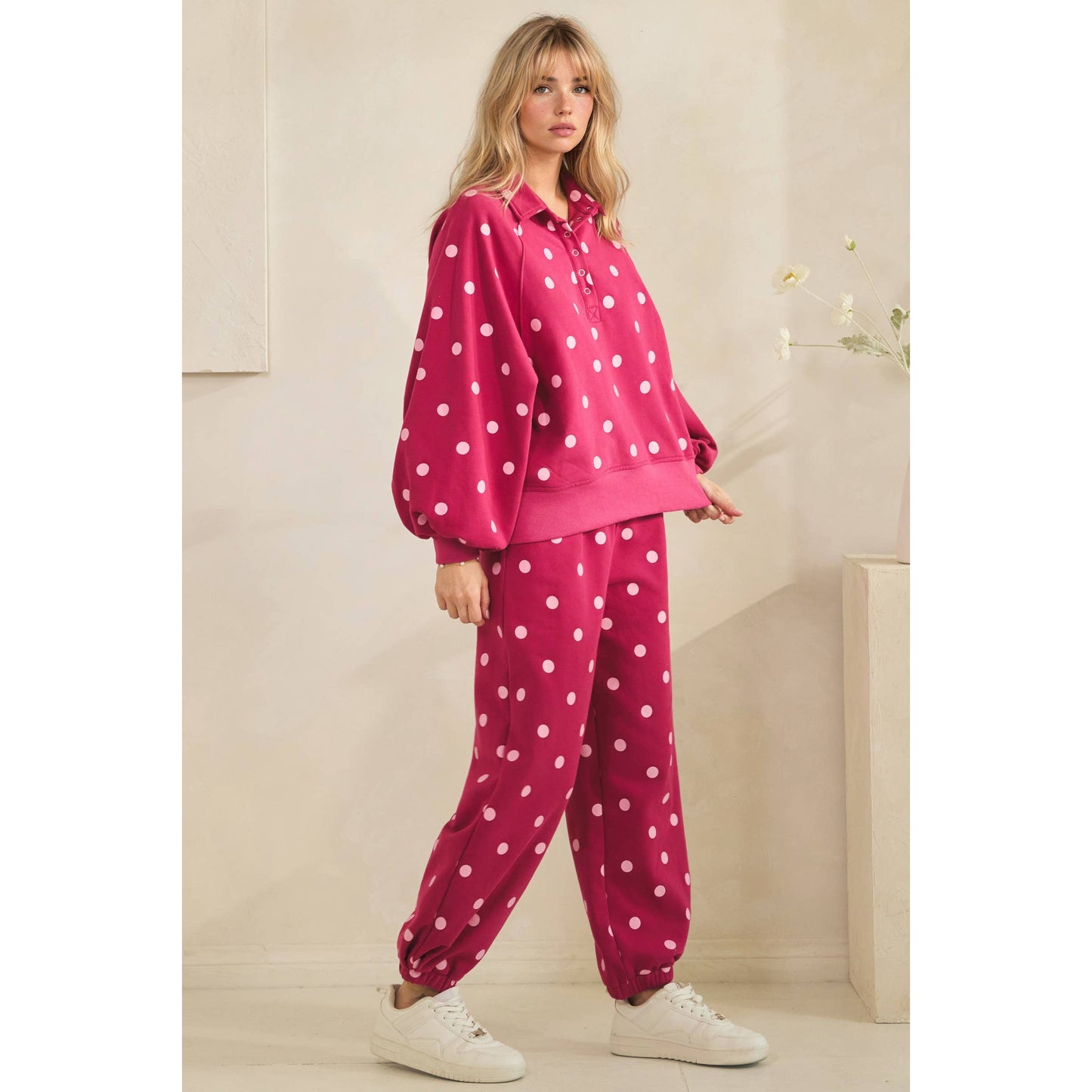 Olive Dot Quarter Zip Set