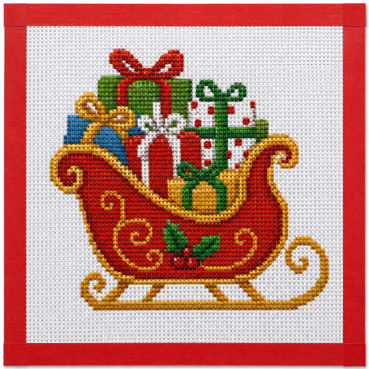 Traditional Christmas Sleigh Printed Needlepoint Canvas