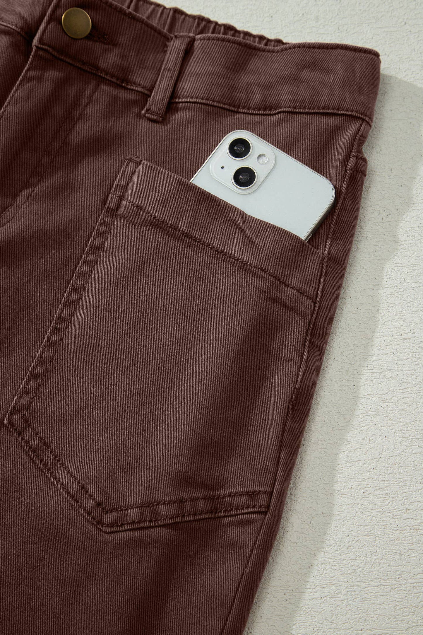 Solid Color Square Patch Pocket Ankle-length Barrel Jeans