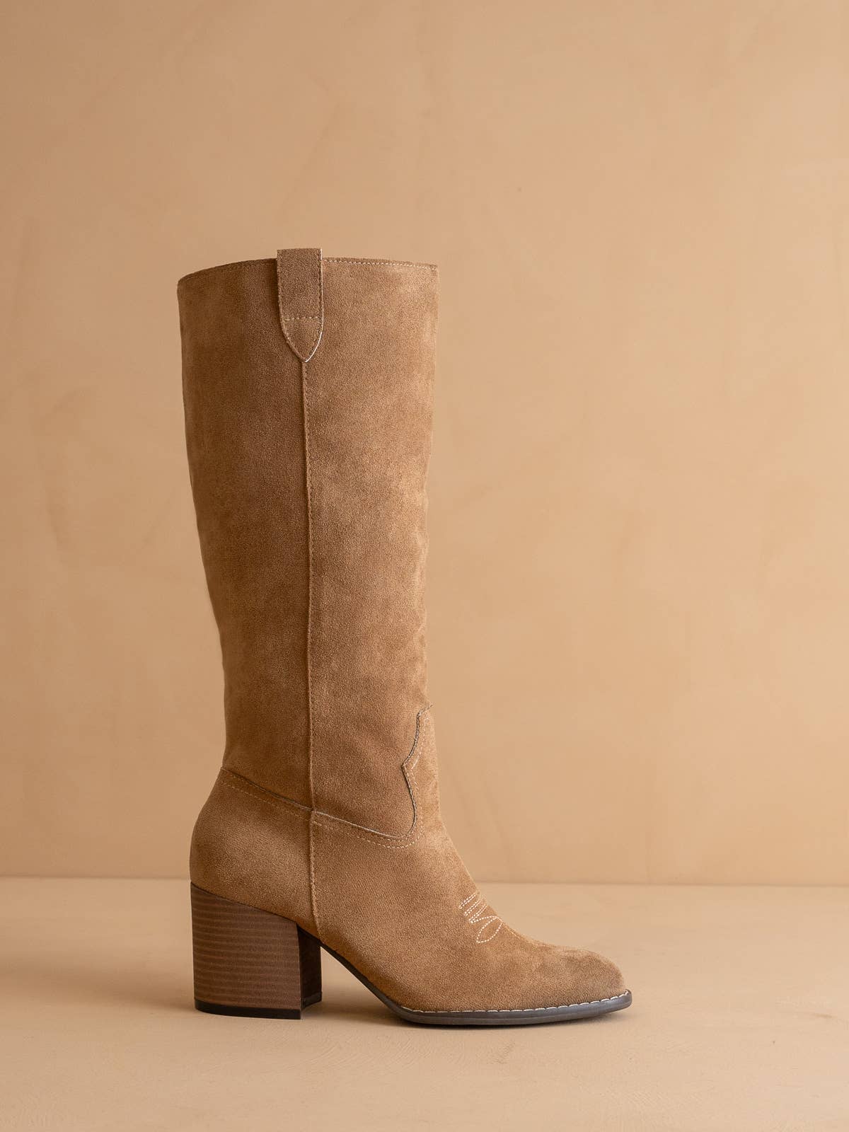 The Roxanne Latte Knee High Western Bucket Boot