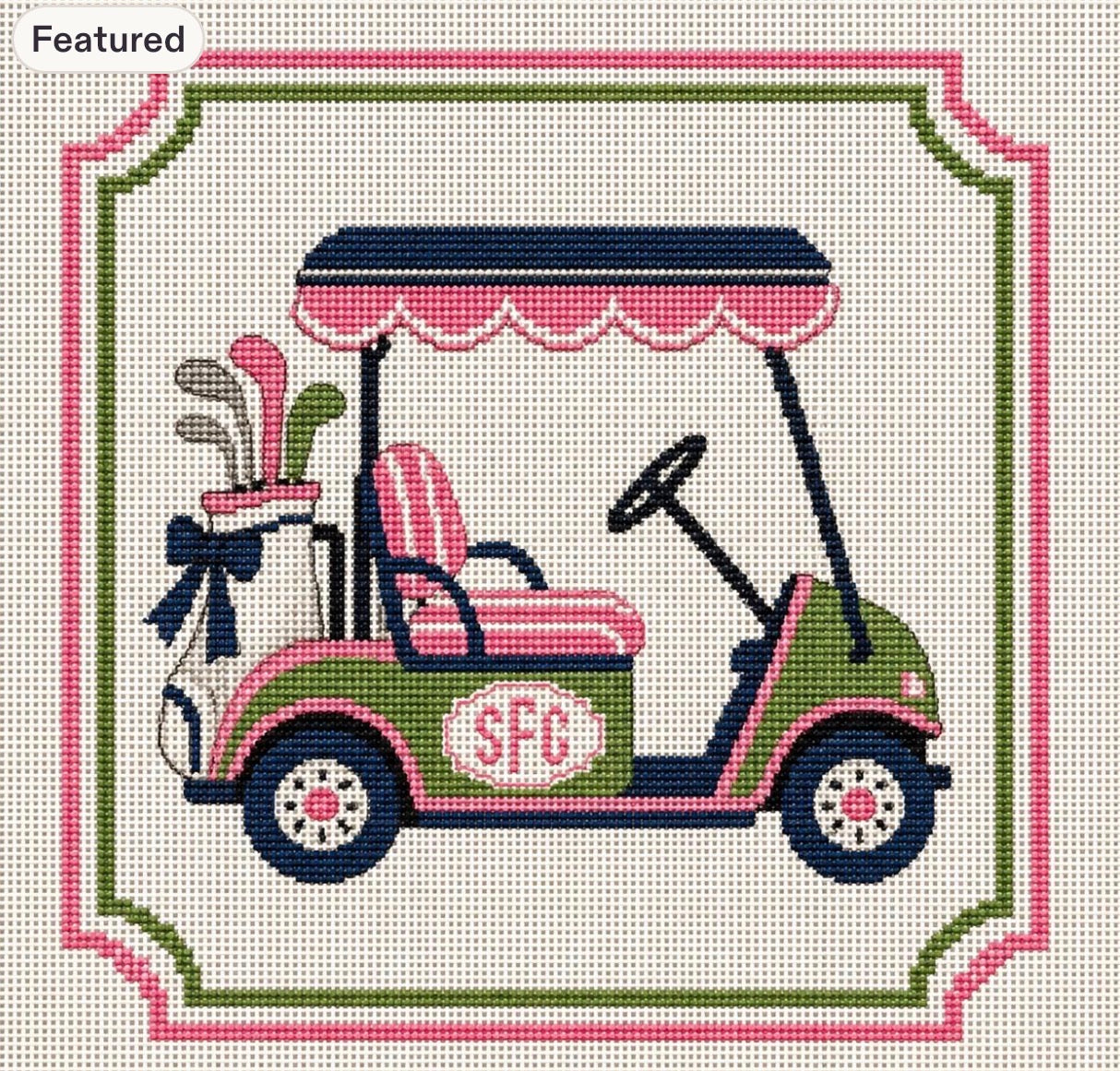Personalized Golf Cart Printed Needlepoint Canvas