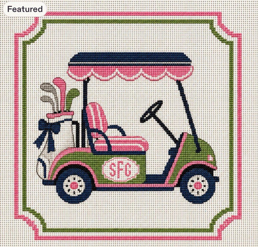 Personalized Golf Cart Printed Needlepoint Canvas