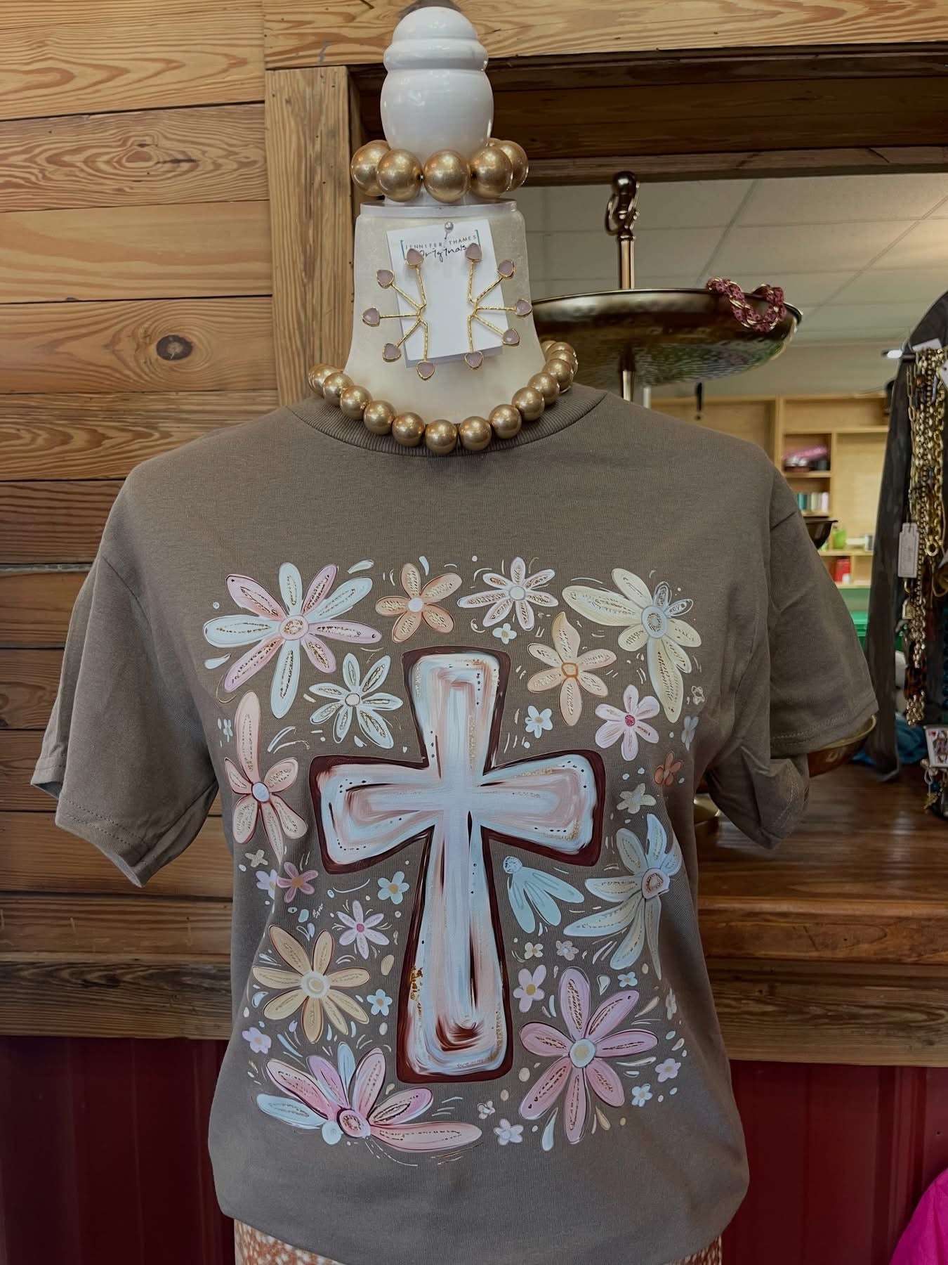 Cross on Brown Tee