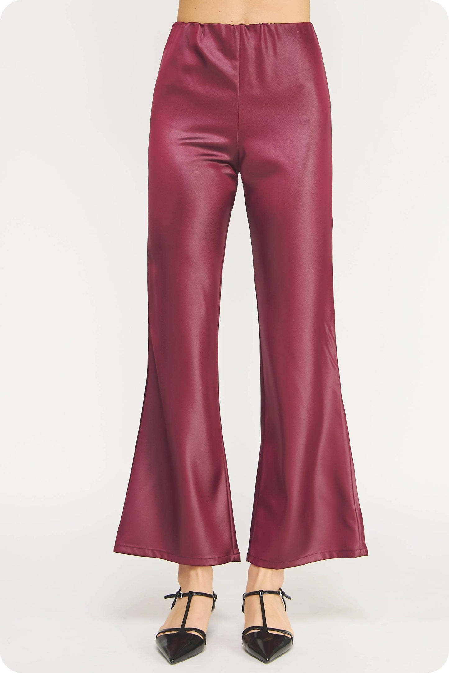 Burgundy Satin Flare Pants