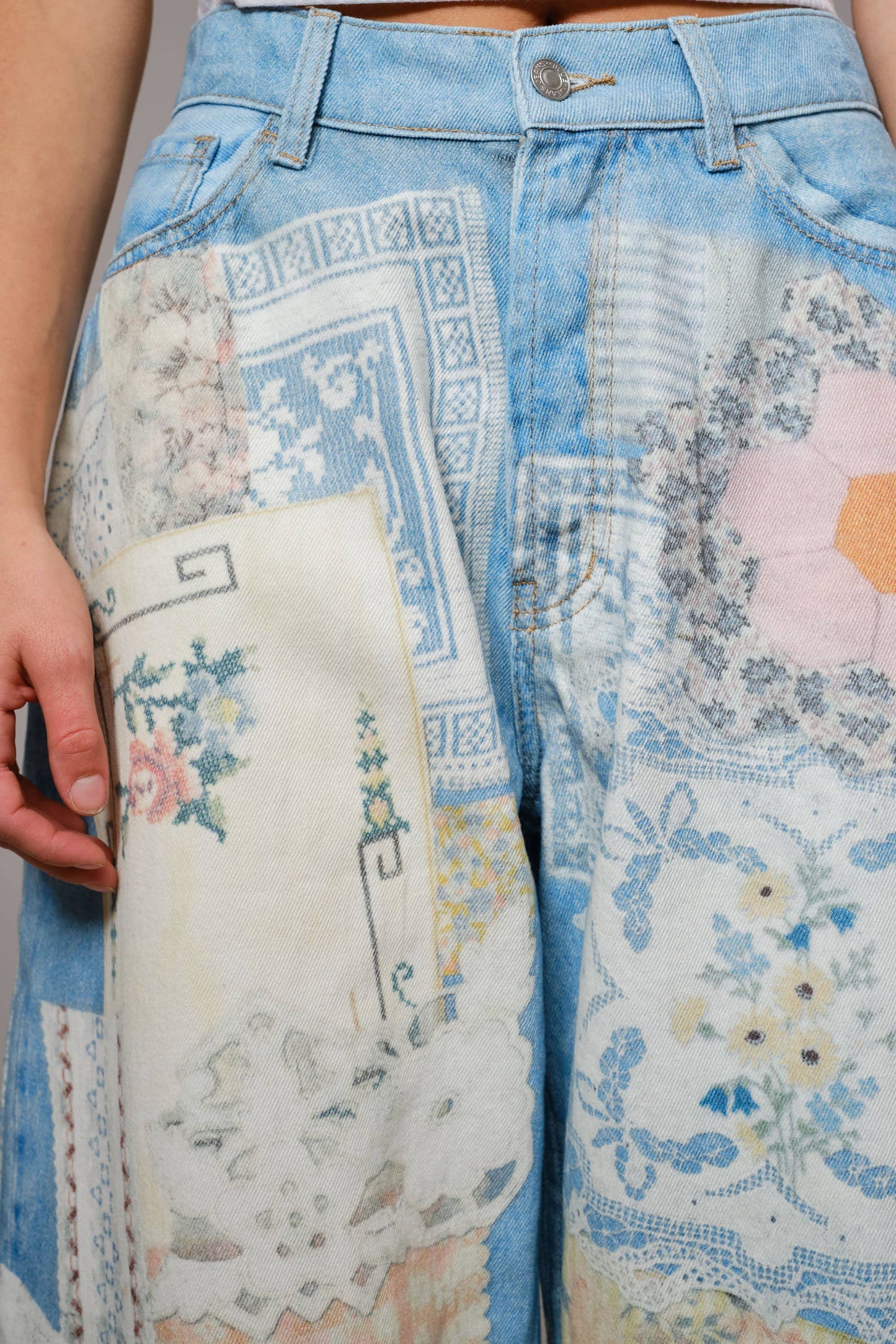 Needlepoint Inspired Denim Pant