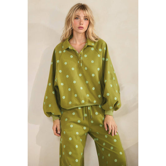 Olive Dot Quarter Zip Set