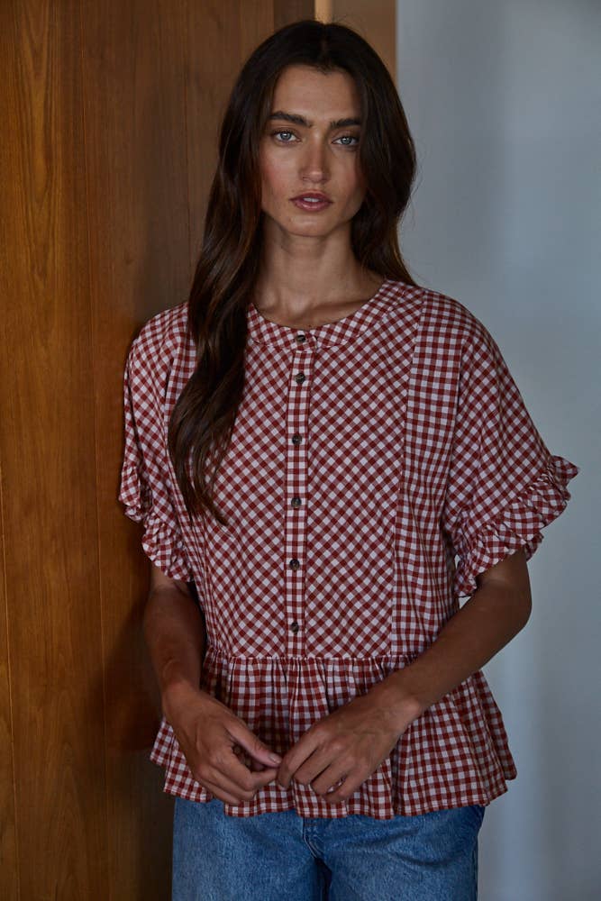 Gingham Peplum Top
