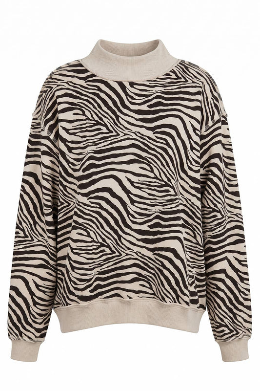 Zebra-Patterned Mock-Neck Sweatshirt