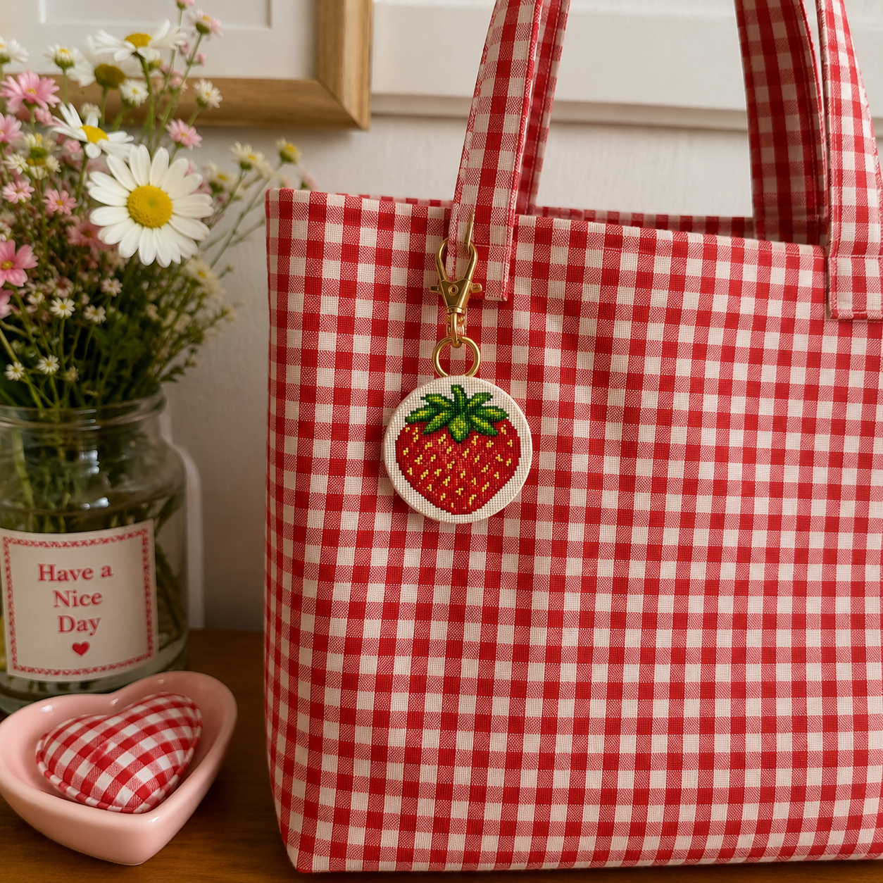 Strawberry Bag Charm Needlepoint Canvas