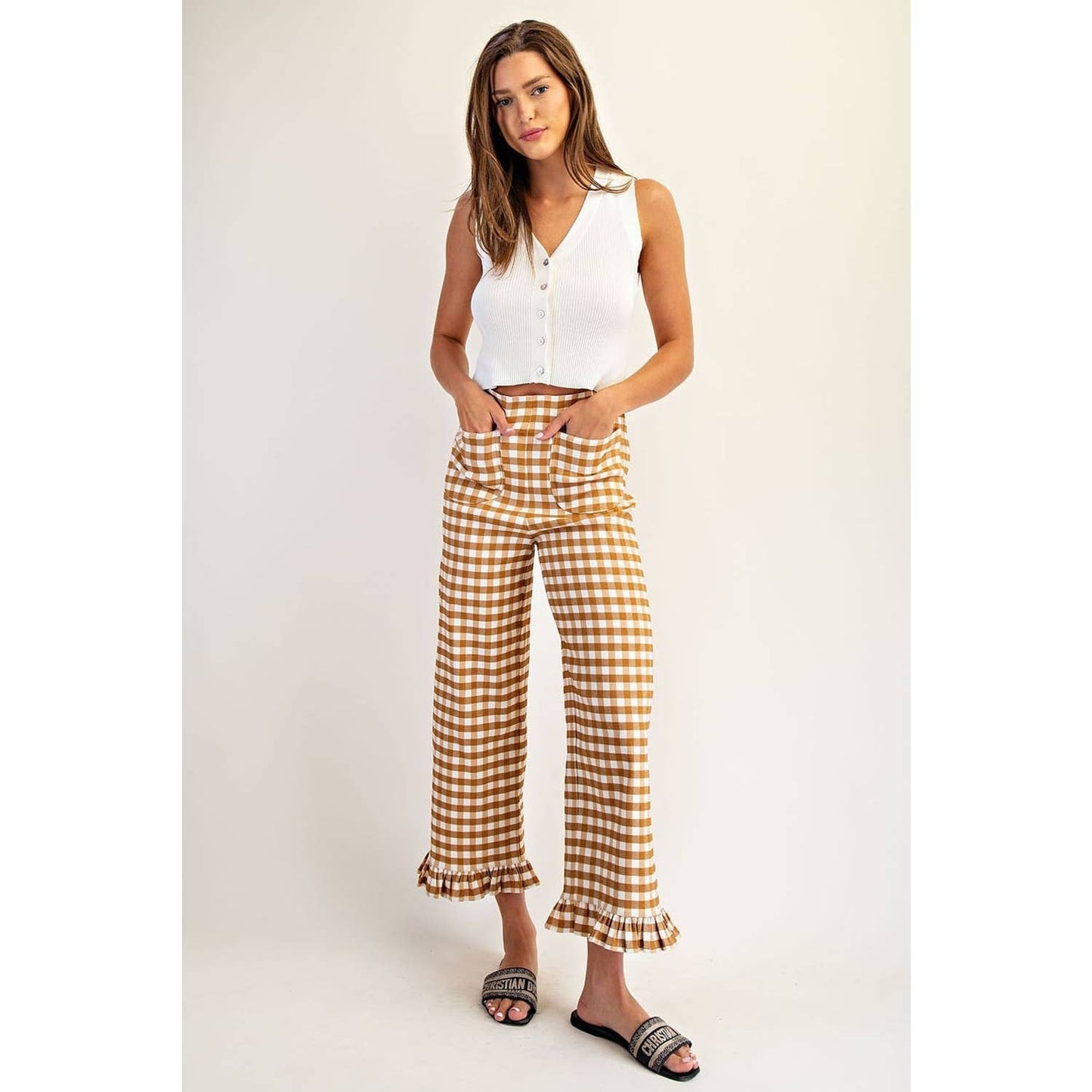 Gingham Straight Leg Pants