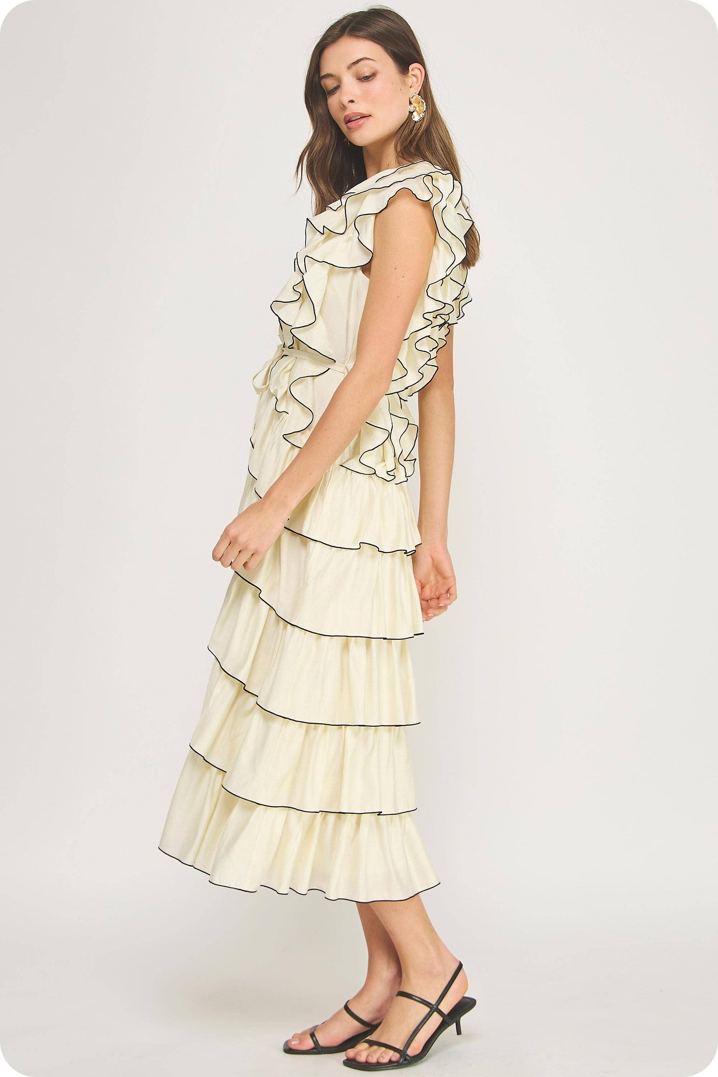 Cascading Ruffled Sleeveless Midi Dress