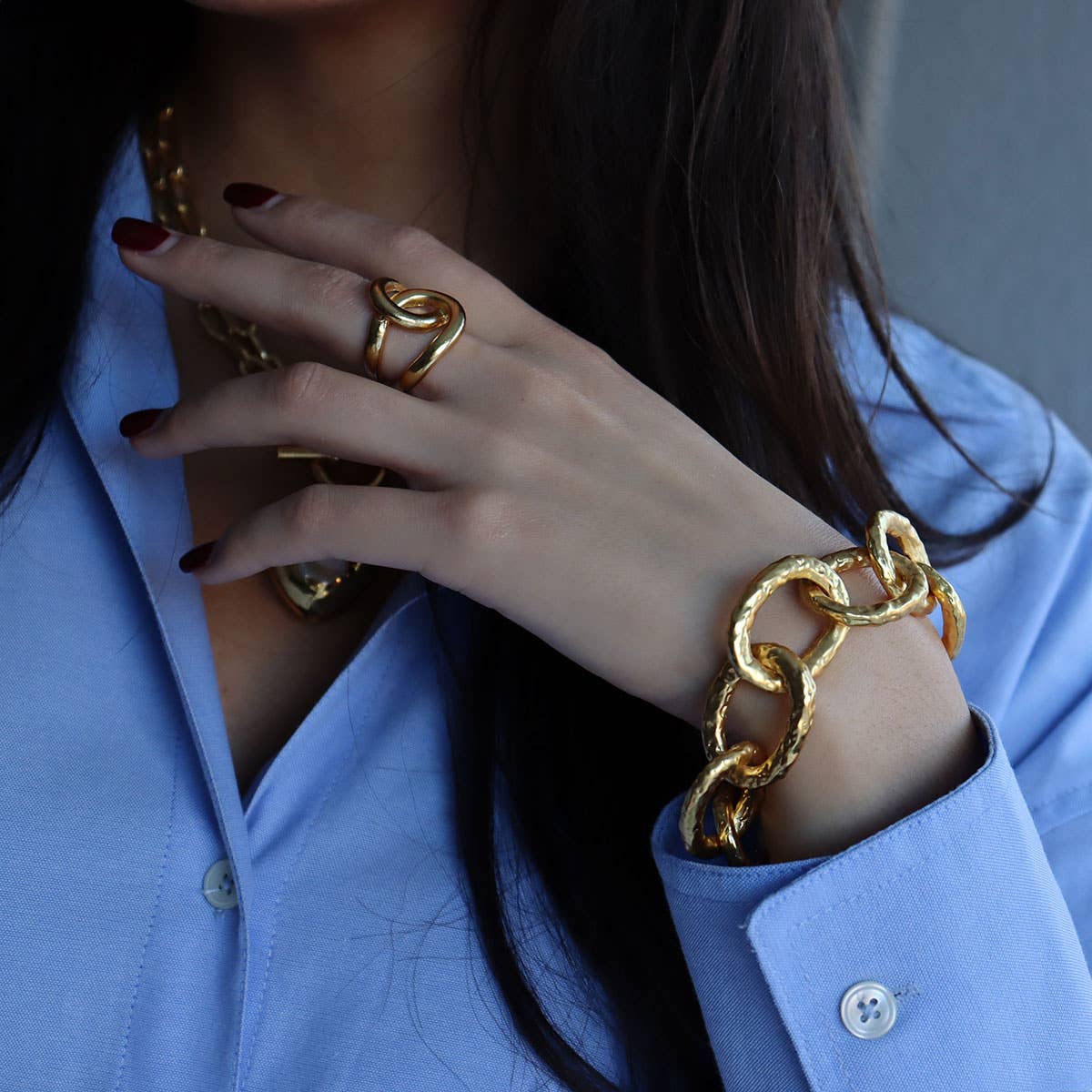 Statement-Making Oversize Link Bracelet - 24K Gold Plated