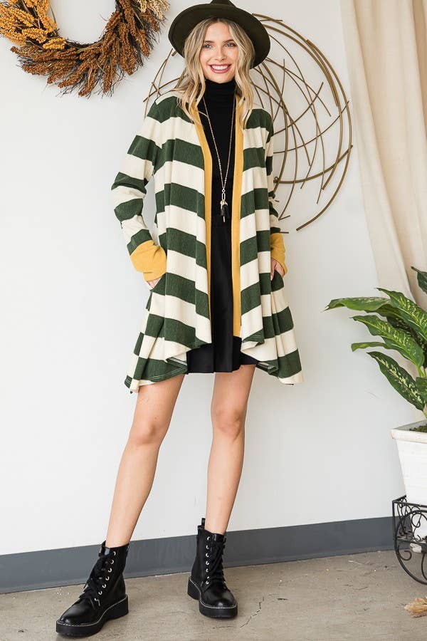 Open Front Striped Draped Cardigan