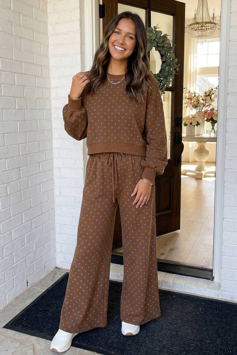 Chocolate/Blue Polka Dot Two Piece Set
