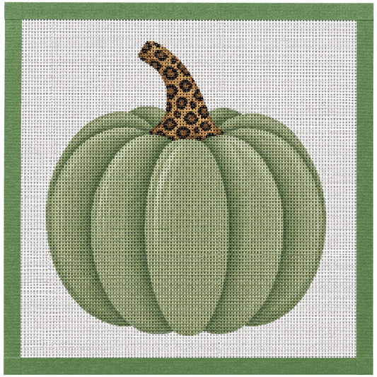 Sage Green & Leopard Pumpkin Needlepoint Canvas