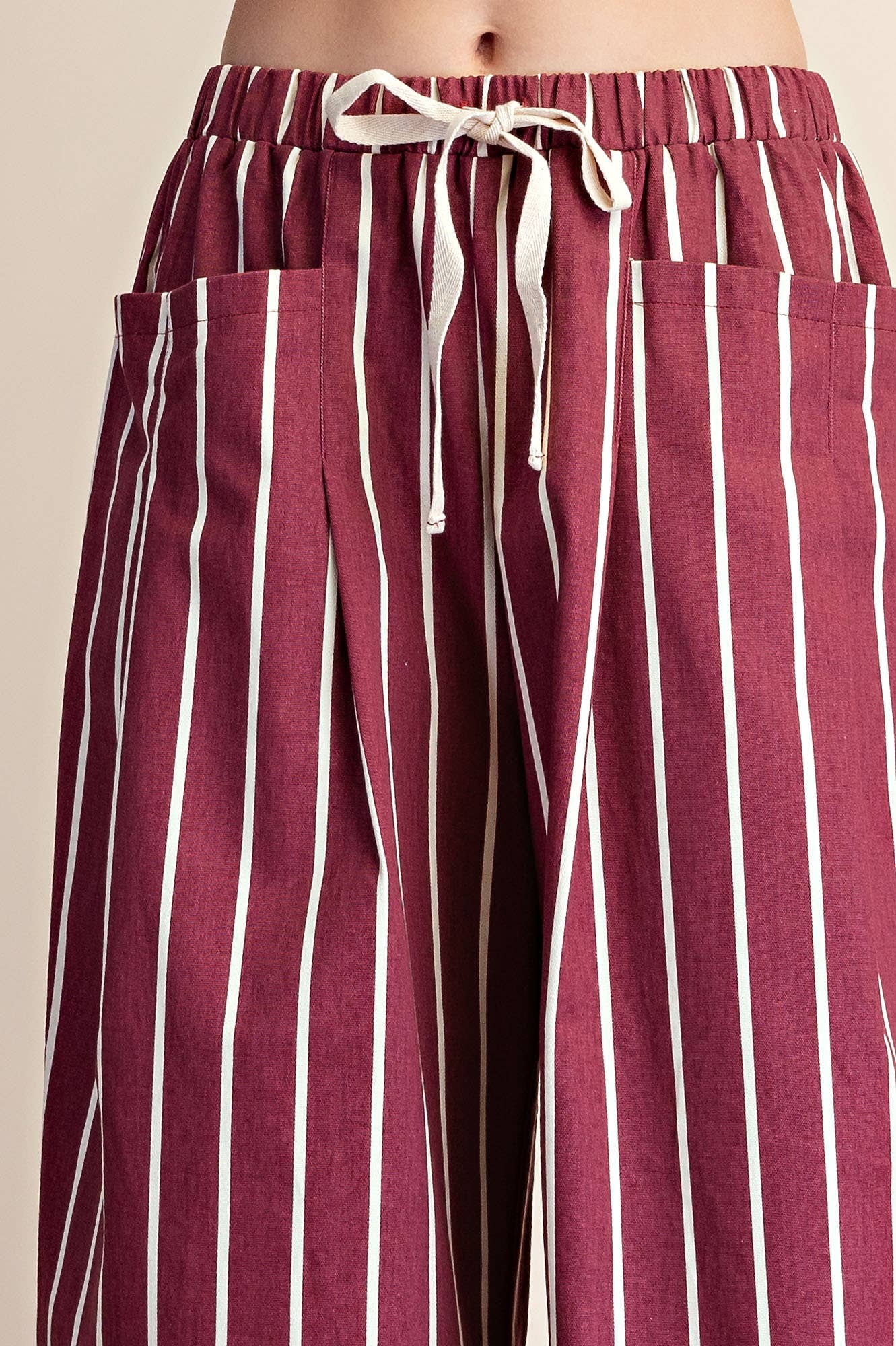 Drawstring Stripe Wide Pocket Pants